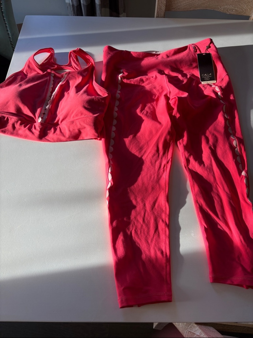 CALIA by Carrie Underwood coral Leggings with Scallop Trim and sports bra